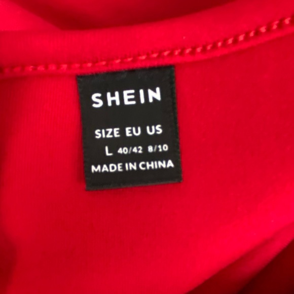 SHEIN Red Ponte Knit Fit & Flare Maxi Dress Belted Stretch Size L - Picture 4 of 4